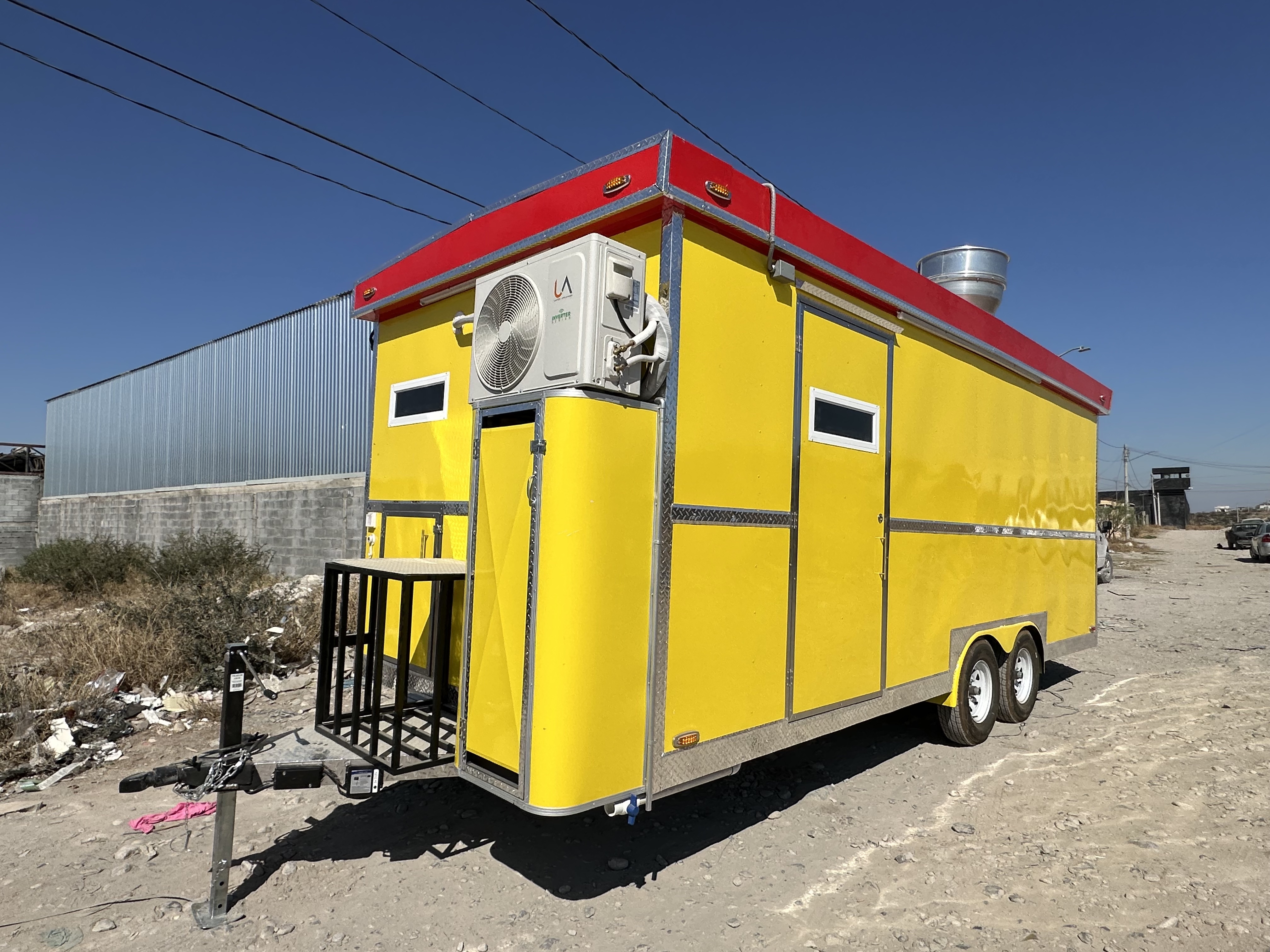 Finished food trailer parked after manufacturing completion